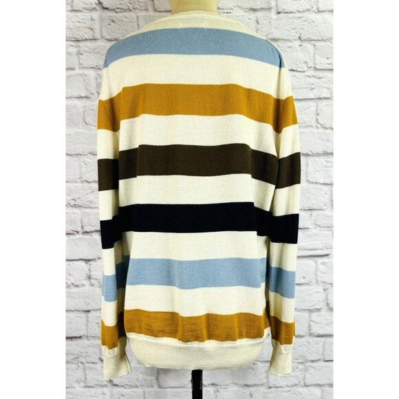 Club Room Men's Sweater Merino Wool Blend Crew Neck Striped Pullover Cream XL - Picture 2 of 11